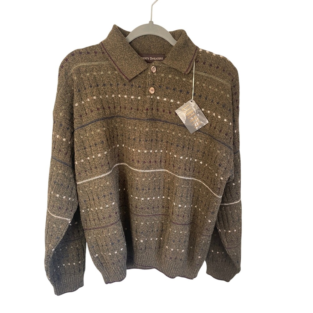 Vintage 90s Liberty Sweaters NWT Men's Small Loden Green Knit Polo Made in USA - Picture 7 of 8